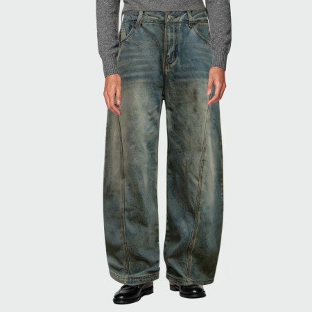 Vintage blue washed loose fit men's jeans