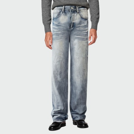 High-quality washed straight-leg men's jeans