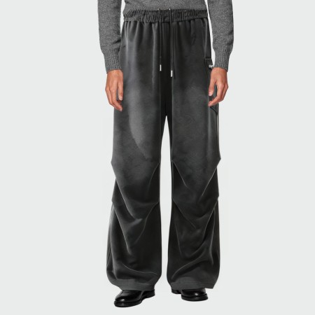 Acid wash side pocket loose men's casual trousers