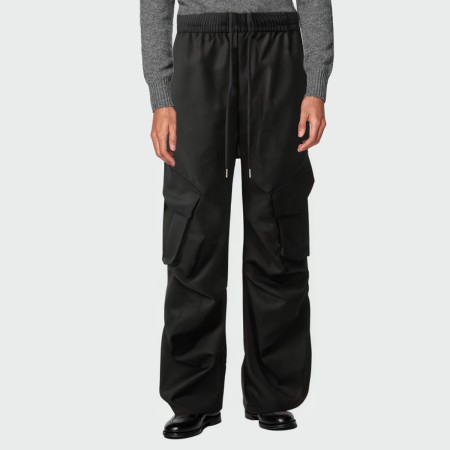 Black elastic waist multi-pocket men's cargo trousers