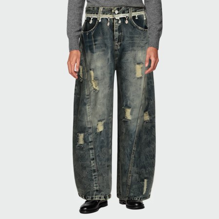 Vintage washed wide leg men's jeans