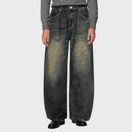 Distressed washed loose wide-leg men's jeans