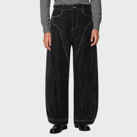 Black contrast stitching straight-leg men's jeans