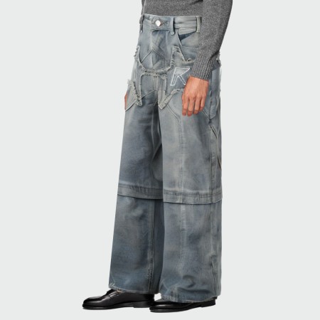 Star patch washed straight-leg men's jeans