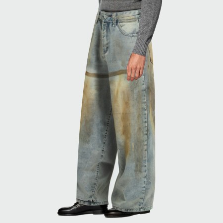 Dirty wash loose wide leg men's jeans