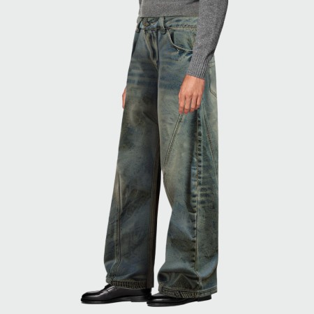 Vintage blue washed loose fit men's jeans