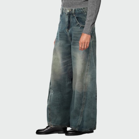 Oversized acid-wash wide-leg men's jeans