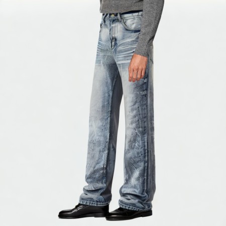 High-quality washed straight-leg men's jeans
