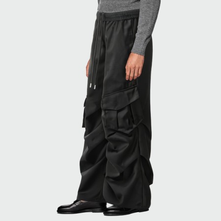 Black elastic waist multi-pocket men's cargo trousers