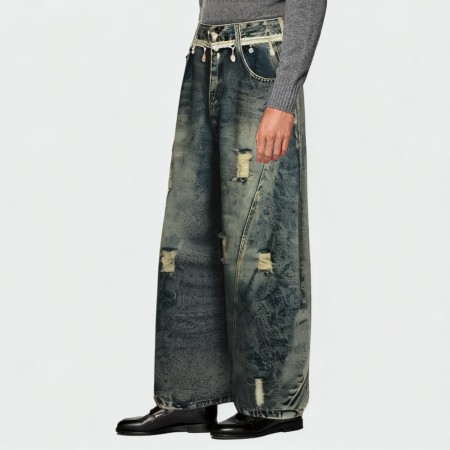 Vintage washed wide leg men's jeans