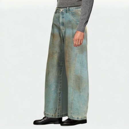 Distressed washed loose casual men's jeans