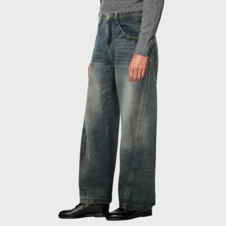 Autumn blue washed waistcoat men's jeans