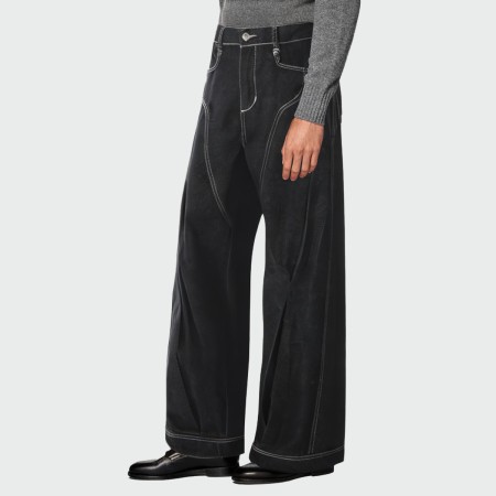 Black contrast stitching straight-leg men's jeans