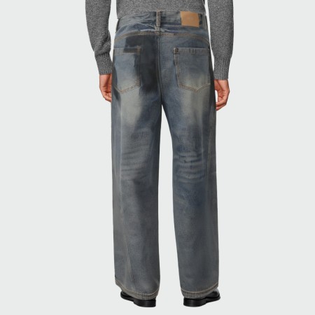 Washed faded ripped straight-leg men's jeans