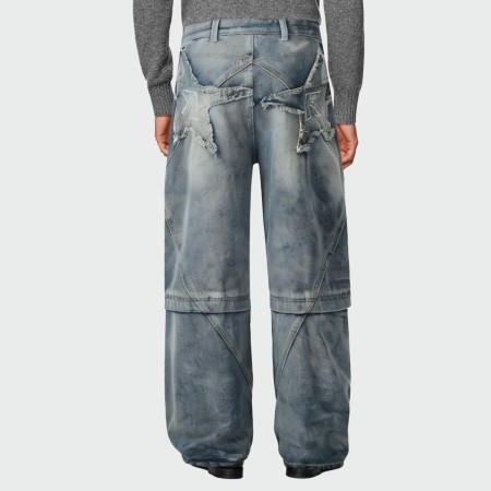 Star patch washed straight-leg men's jeans