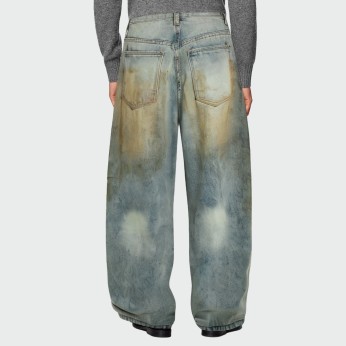 Dirty wash loose wide leg men's jeans