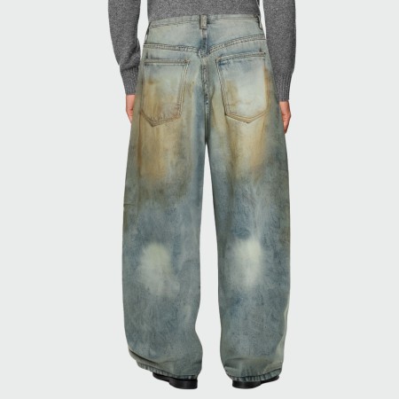 Dirty wash loose wide leg men's jeans