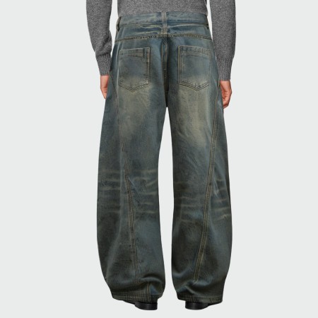 Vintage blue washed loose fit men's jeans
