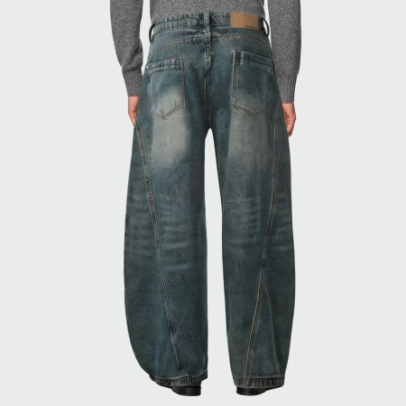 Oversized acid-wash wide-leg men's jeans