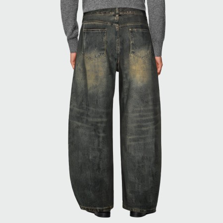 Distressed washed loose wide-leg men's jeans