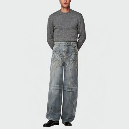Star patch washed straight-leg men's jeans