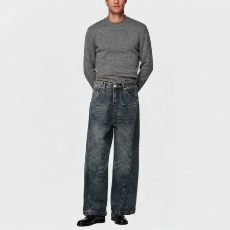 High-end vintage blue mid-rise men's jeans