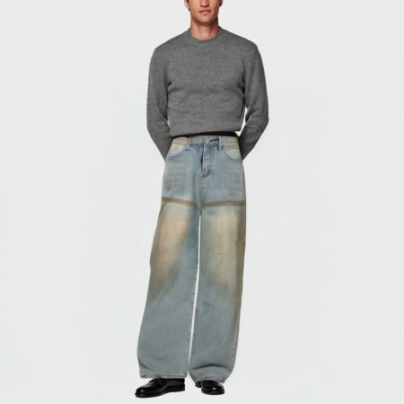 Dirty wash loose wide leg men's jeans