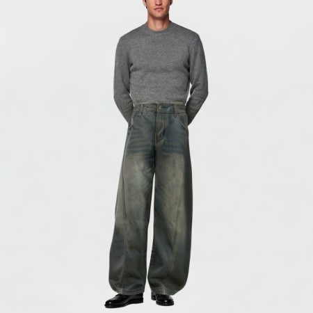 Vintage blue washed loose fit men's jeans