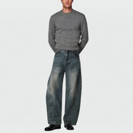 Oversized acid-wash wide-leg men's jeans