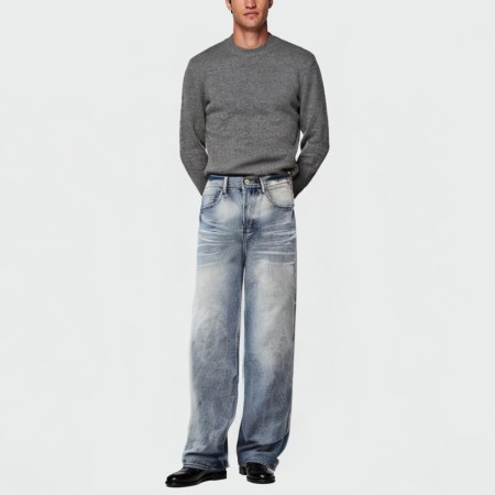 High-quality washed straight-leg men's jeans