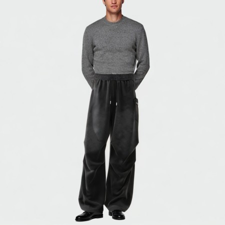 Acid wash side pocket loose men's casual trousers