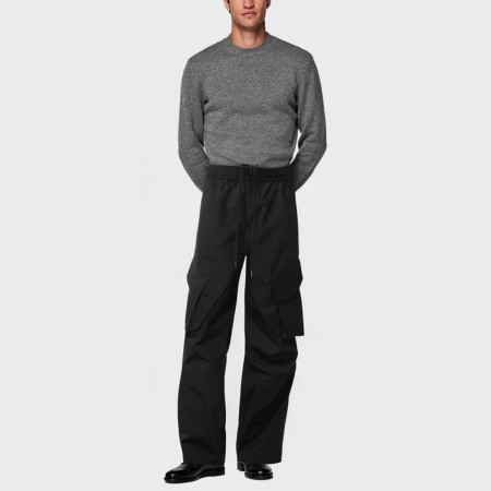 Black elastic waist multi-pocket men's cargo trousers