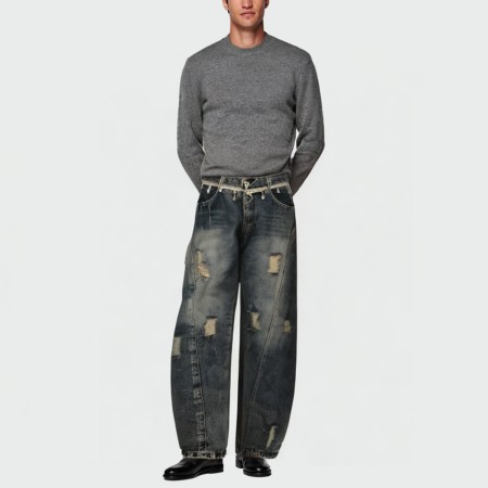 Vintage washed wide leg men's jeans