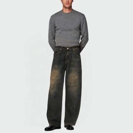 Distressed washed loose wide-leg men's jeans