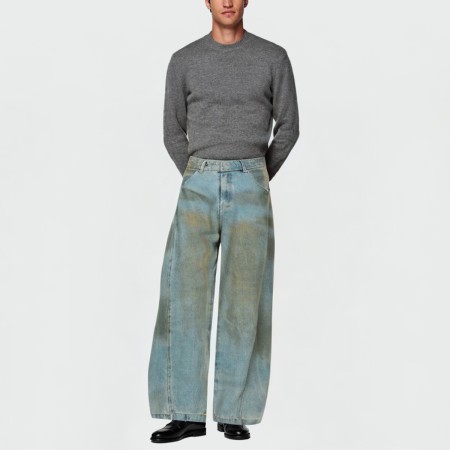 Distressed washed loose casual men's jeans