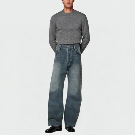 Autumn blue washed waistcoat men's jeans