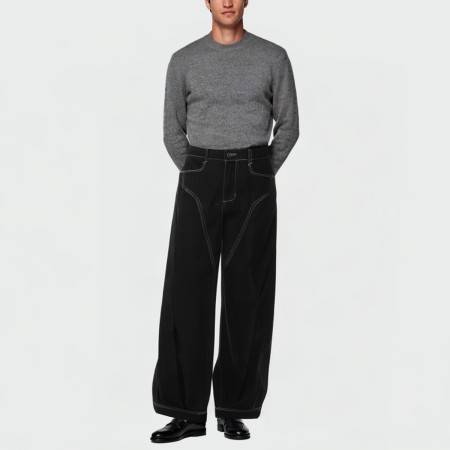 Black contrast stitching straight-leg men's jeans