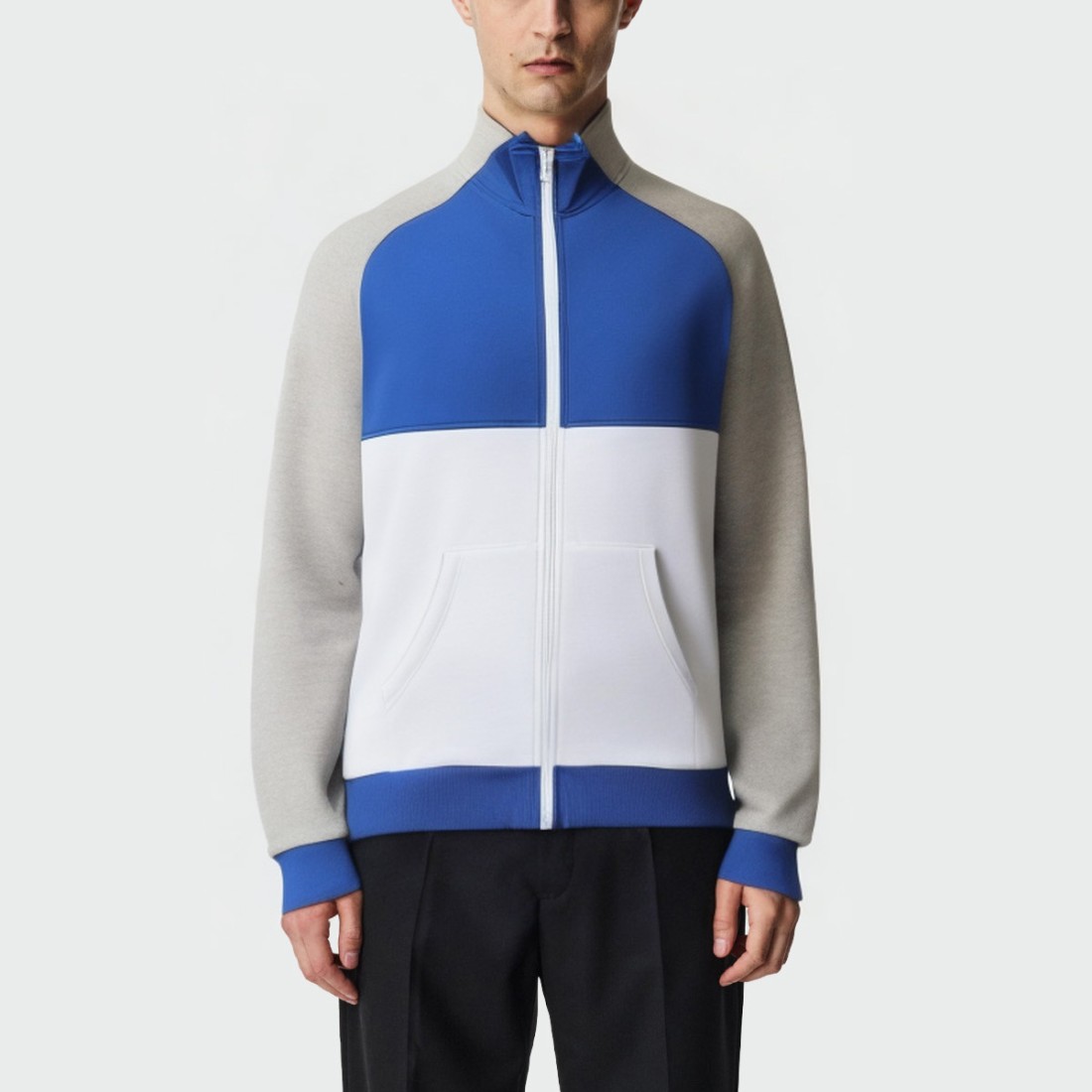 Men's stand collar contrast zipper sweatshirt