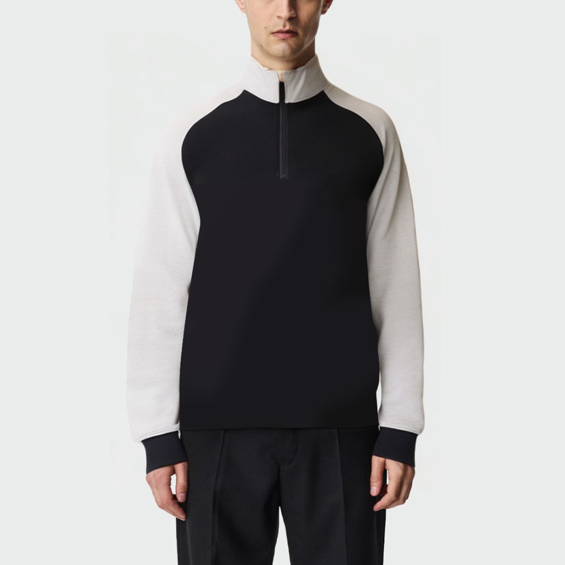 Stand collar contrast color loose men's top