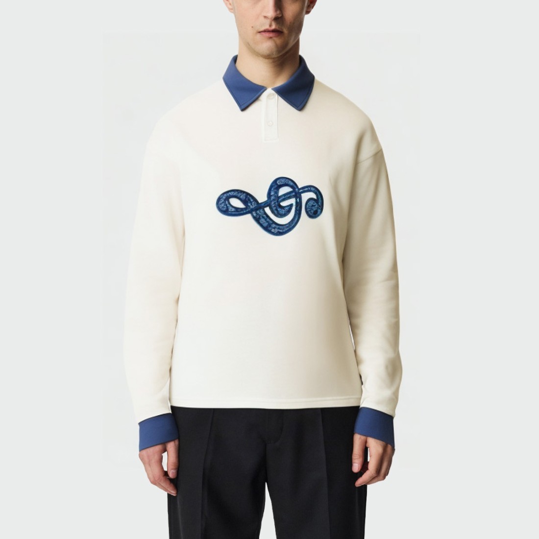 Contrast color lapel loose cotton men's top