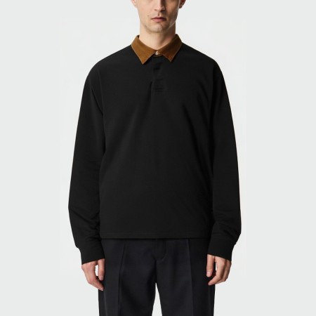 Loose contrast lapel men's long-sleeved shirt