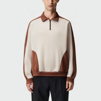 Brown 1/4 zip men's long sleeve sweatshirt