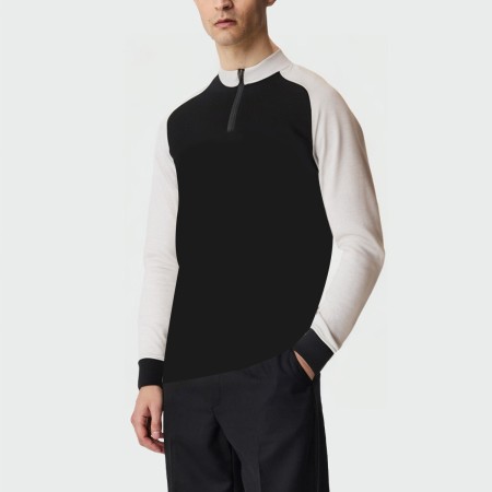 Stand collar contrast color loose men's top