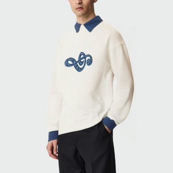 Contrast color lapel loose cotton men's top