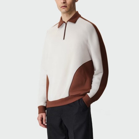 Brown 1/4 zip men's long sleeve sweatshirt