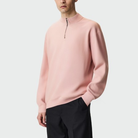 Pink stand collar men's long sleeve sweatshirt