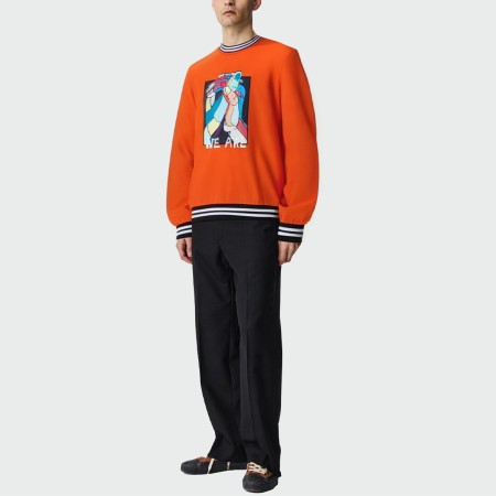 Striped crew neck loose men's long-sleeved top