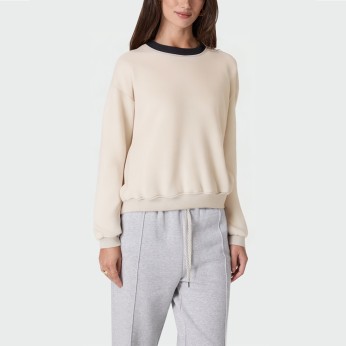 Beige contrasting crew neck women's pullover