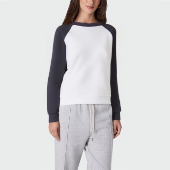 Contrast color patchwork round neck women's pullover