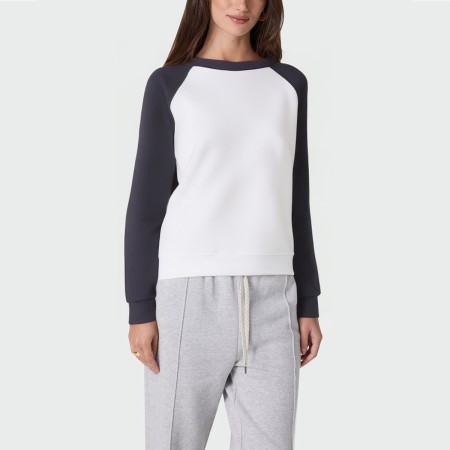 Contrast color patchwork round neck women's pullover